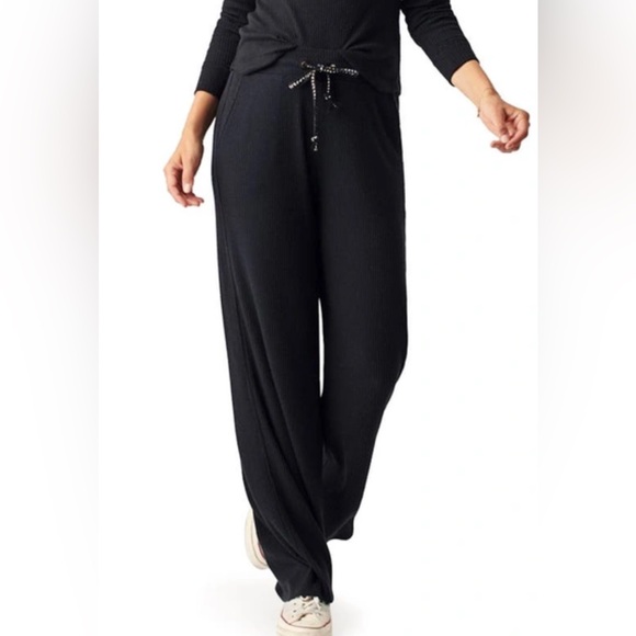 Faherty Roscoe Wide Leg Sweatpants Women’s‎ Size Small Black Legend Rib Lounge - Picture 1 of 13